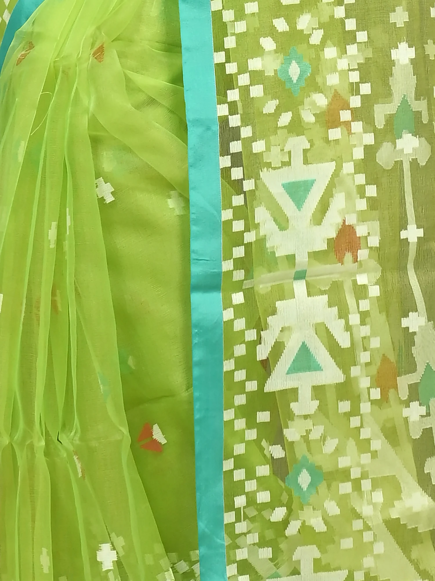 Green Cotton Nopvi Muslin saree (2271)